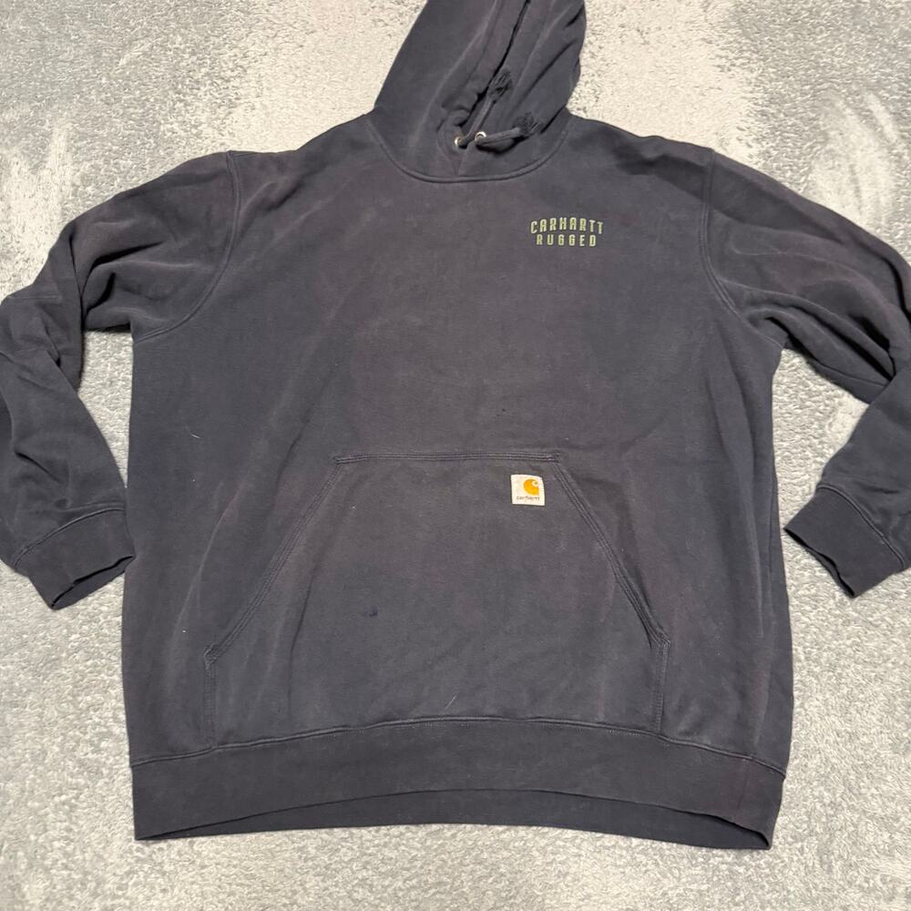 Carhartt Hoodie Mens XL Blue Graphic Workwear Rugged Sweatshirt *** - Picture 3 of 10